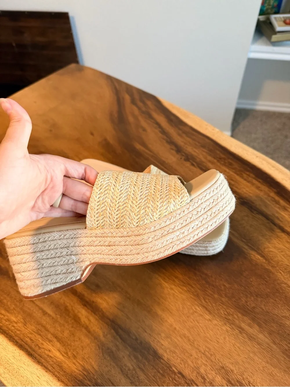 Woven Platform Slide Sandals in Natural
